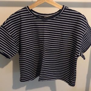 Navy Blue Striped Short Sleeve Crop Top, size M
